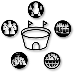 The drîm icon (growing arrow from bottom-left of a square to top right outside of the square) with idea bulbs
