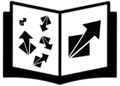 Open book with jumbled drîm icons aiming in different directions on the left page and a large single one on the right page