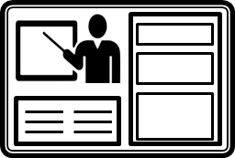 Presenter against a screen at the top-left, a template on the right and and notes bottom-left. 